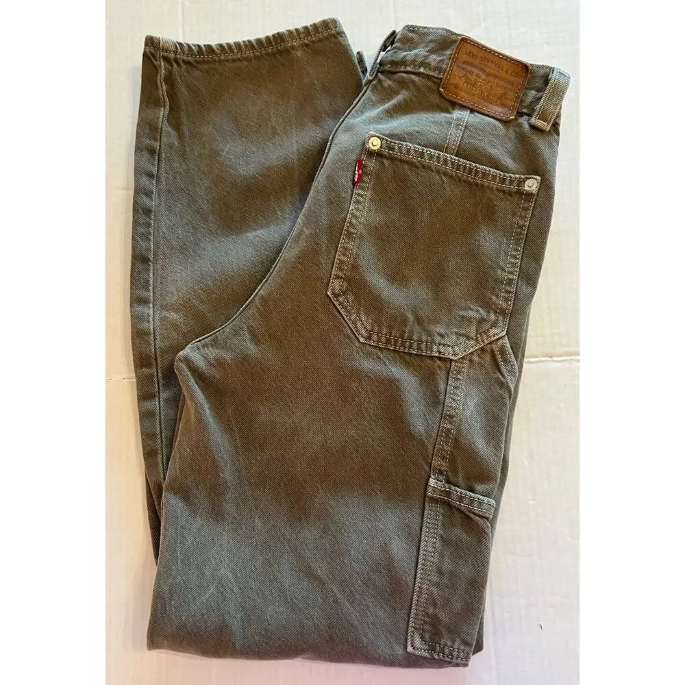 Levis Dad Utility Carpenter Jean Women Sz 24x30 Brown Denim Premium Big E